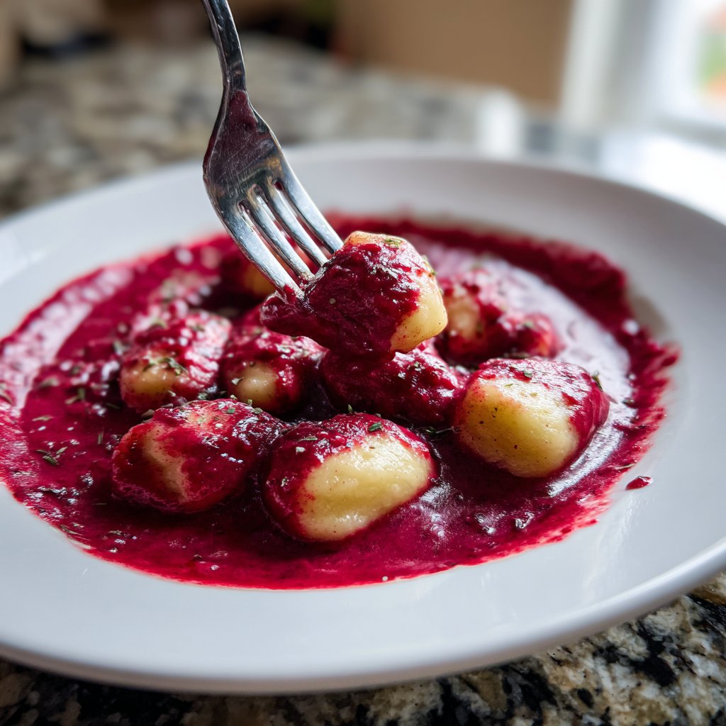 Gnocchi mit rosa Rote-Bete-Sauce