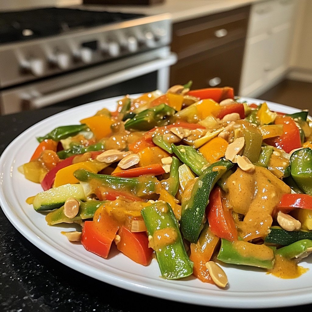 Gemüsepfanne mit Erdnusssauce